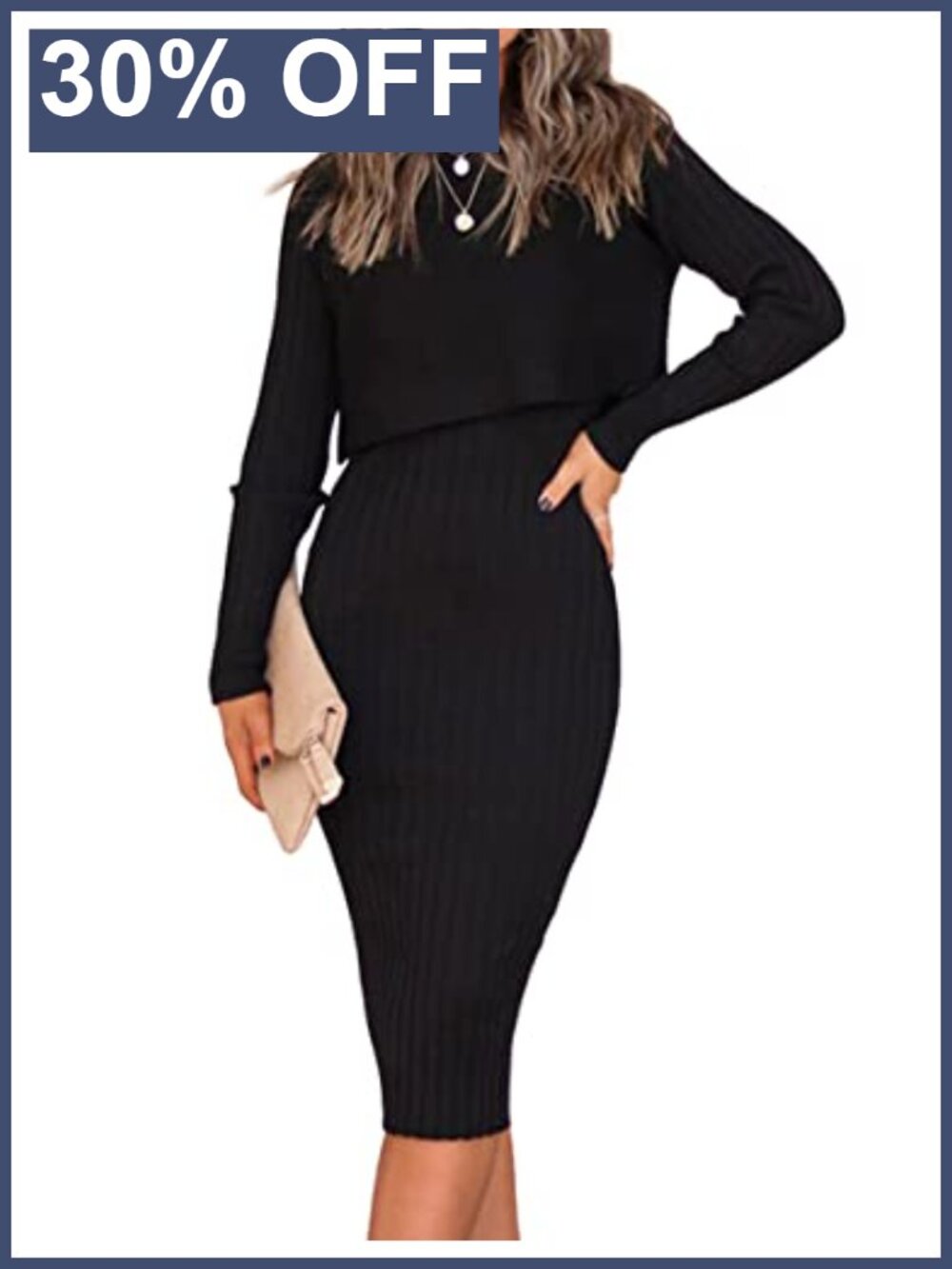 Women's 2 Piece Sweater Dress Set Ribbed Knit Crop Top & Midi Bodycon Dress